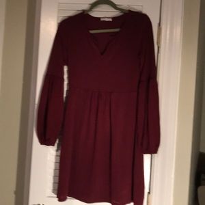Reborn J Maroon light Long sleeve sweater dress